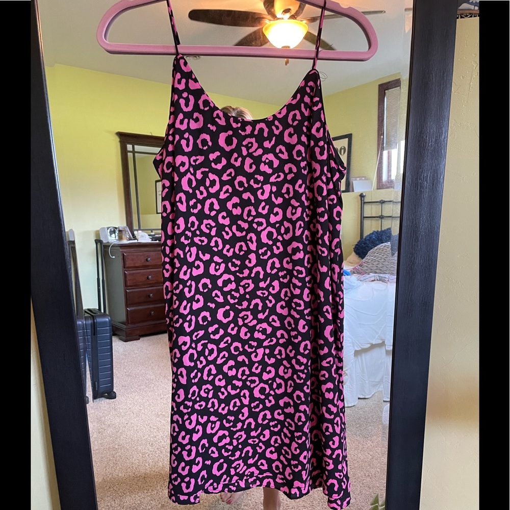 Pink and Black Leopard Print Shift Dress